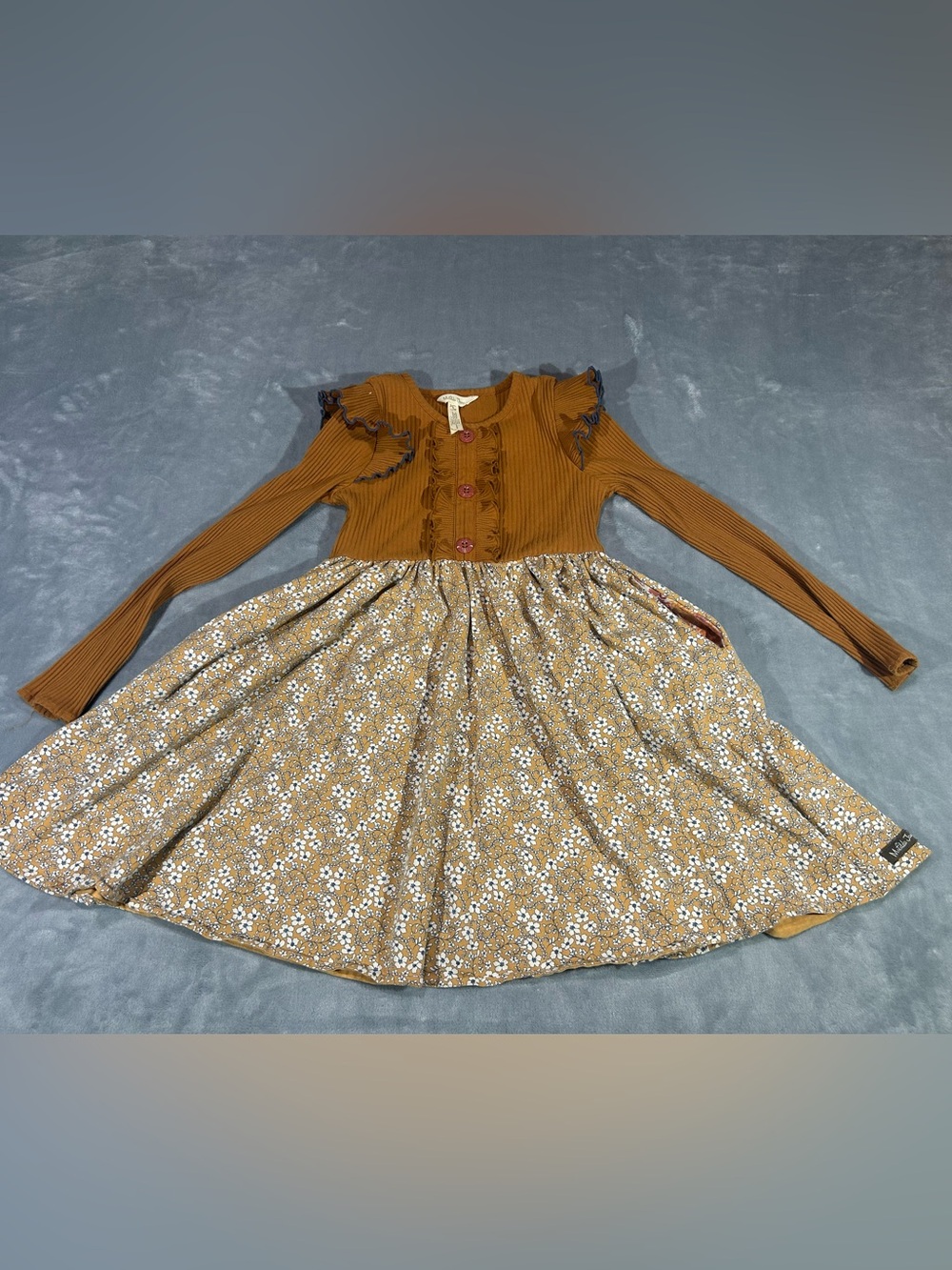 Matilda Jane Mustard Ribbed Bodice Floral Skirt Dress-size 8